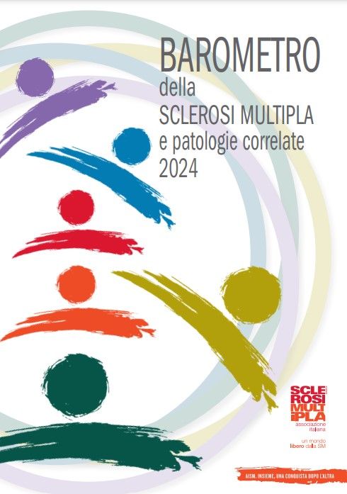 La copertina del Barometro della Sclerosi Multipla e Patologie Correlate 2024, uno strumento dell’AISM.