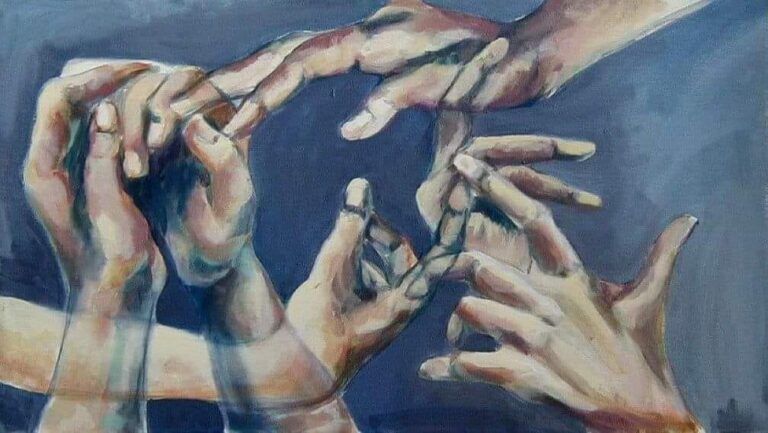 “Intreccio”, opera pittorica del 1998 dell’artista Sandra Amicucci. Essa raffigura tante mani che si incontrano e si sfiorano vicendevolmente su uno sfondo dalle sfumature azzurro/blu/grigio.