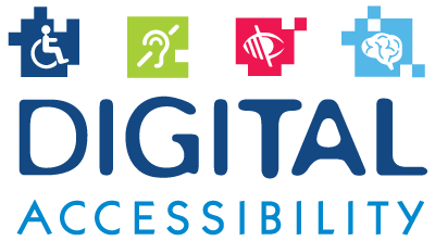 Una realizzazione grafica dedicata all’accessibilità digitale è illustrata con i simboli delle diverse forme di disabilità.